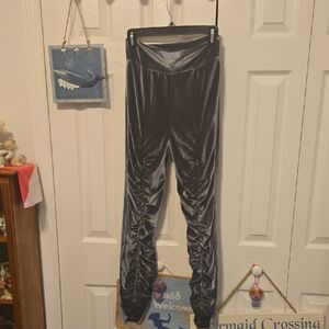 Elegant Gray Velvet Leggings